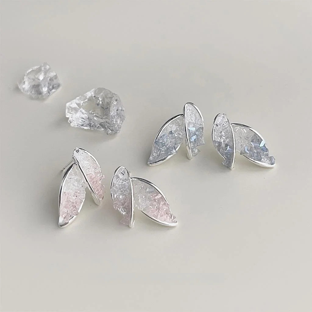 2025 Summer Glass Crystal Leaf Stud Earrings Sweet Forest Style Jewelry