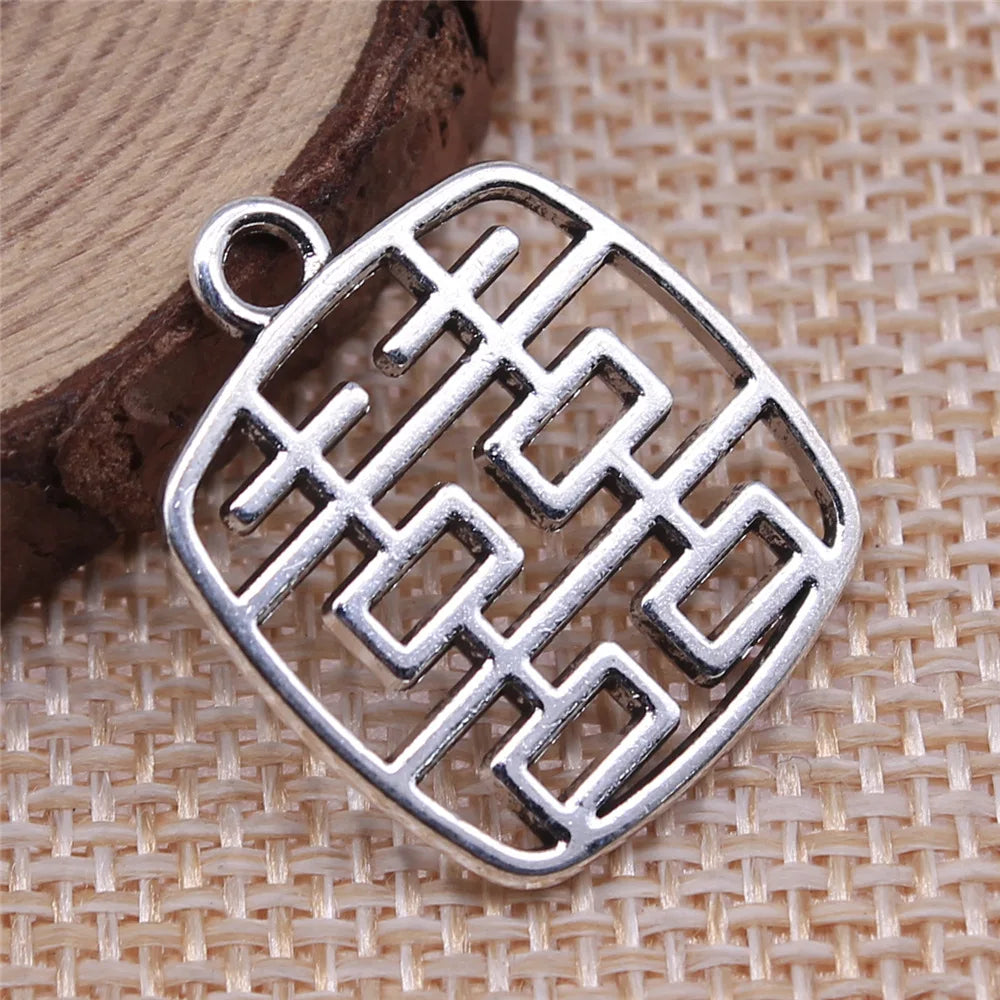 24x20mm 2.1g Multicolor Zinc Alloy Double Happiness Character Letter Charm Pendant for DIY Jewelry Making