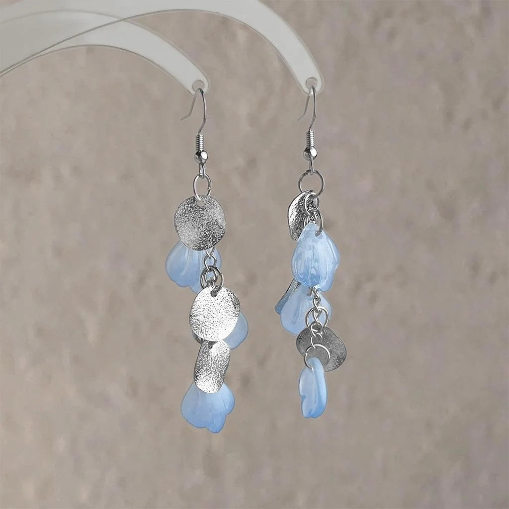 Gradient Petal Faux Shell Glass Crystal Tassel Drop Earrings, Copper Fresh Style Jewelry