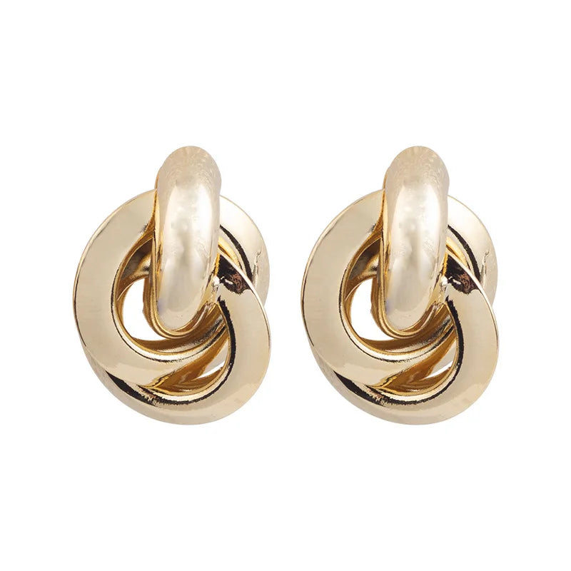 Vintage Gold Alloy Spiral Disc Hoop Stud & Clip On No Piercing Minimalist Statement Drop Earrings