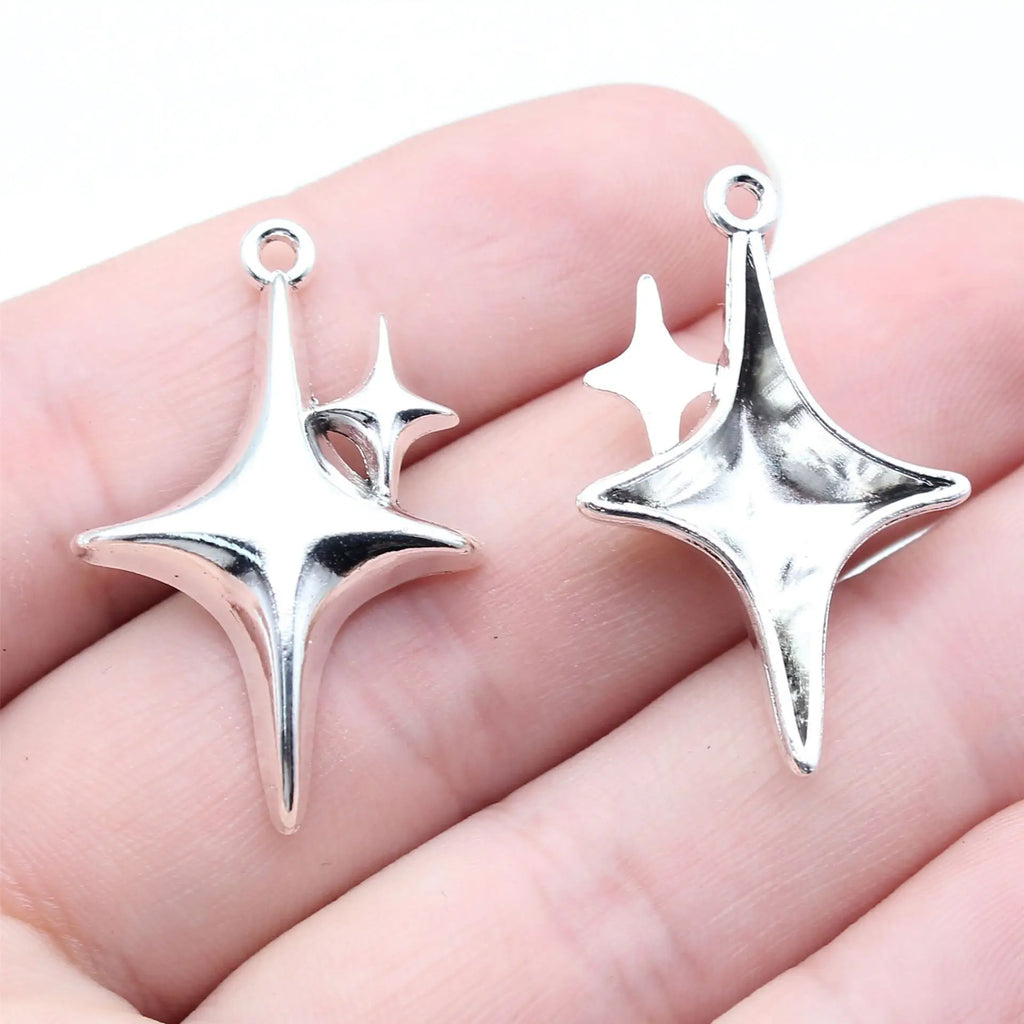 22x35mm 2.9g Multicolor Zinc Alloy Four Point Hollow Star Charm Pendant for DIY Necklace Jewelry