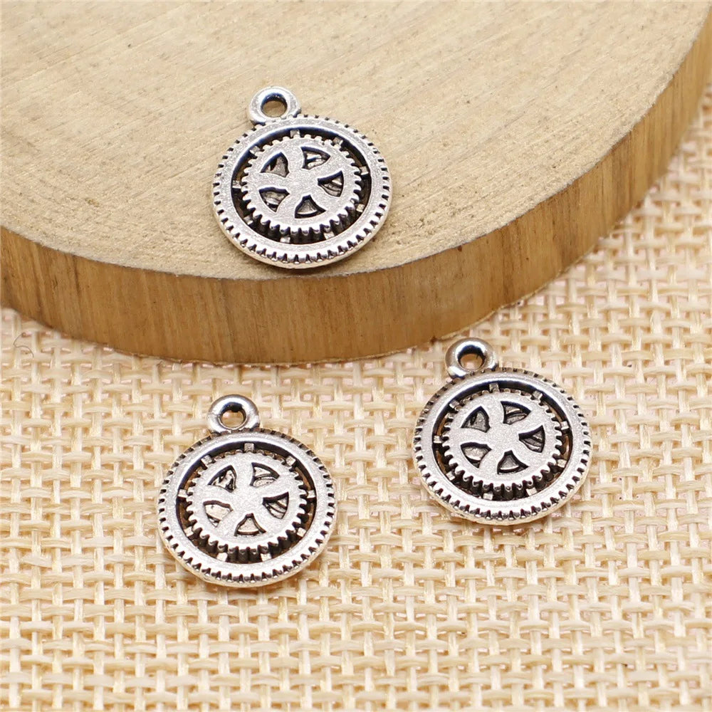 12x15mm 1.1g Antique Silver Zinc Alloy Gear Charm Pendant for DIY Necklace Bracelet Jewelry Making