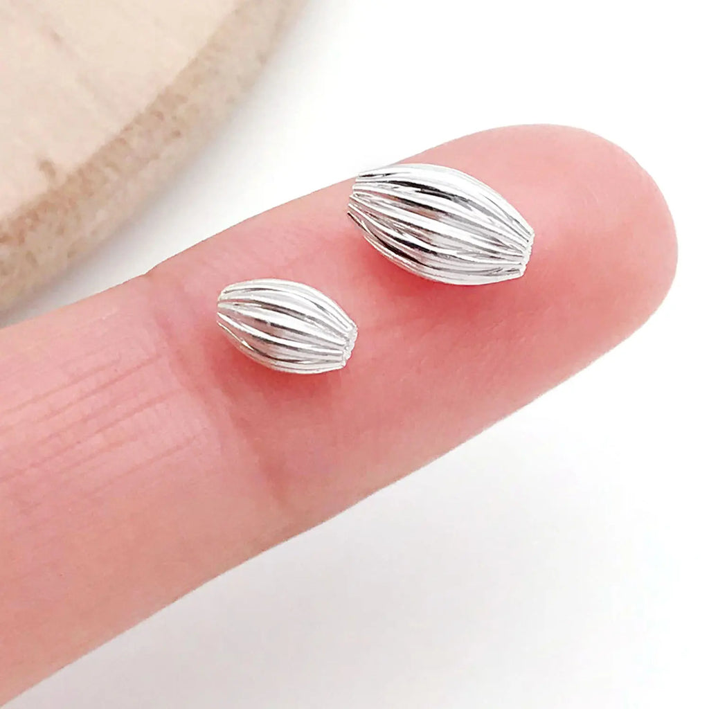18K Gold Plated Copper Alloy Striped Football Rice Spacer Beads for DIY Bracelets Necklaces