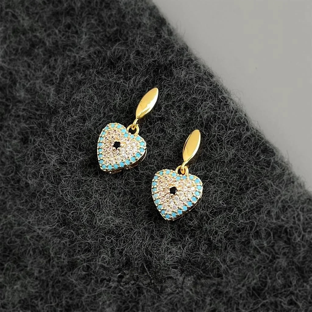 Old Money Style Copper Zirconia Heart Tassel Drop Earrings