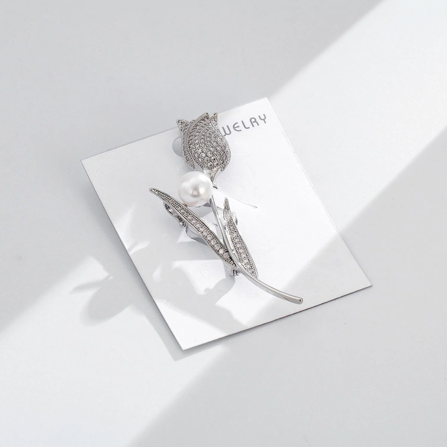 Elegant Tulip Flower Brooch With Pearl And Zircon Rhinestones, Luxury Lapel Pin Corsage Gift