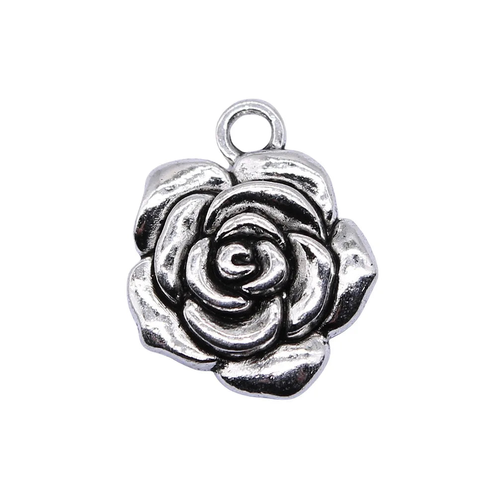 15x18mm 2g Antique Silver Zinc Alloy Rose Flower Charm Pendant for Bracelet Necklace Making