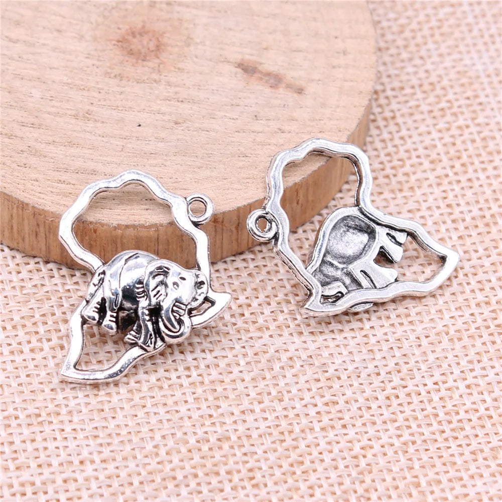 28x22mm 3.88g Antique Silver Zinc Alloy Elephant Charm Pendant for African Theme DIY Jewelry Making