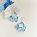 Winter Glacier Blue Glass Crystal Pearl Agate Irregular Geometric Fresh Elegant Drop Earrings