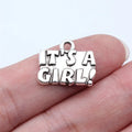 17x14mm 1.7g Antique Silver Zinc Alloy IT'S A GIRL Word Tag Charm Pendant for DIY Bracelet Jewelry