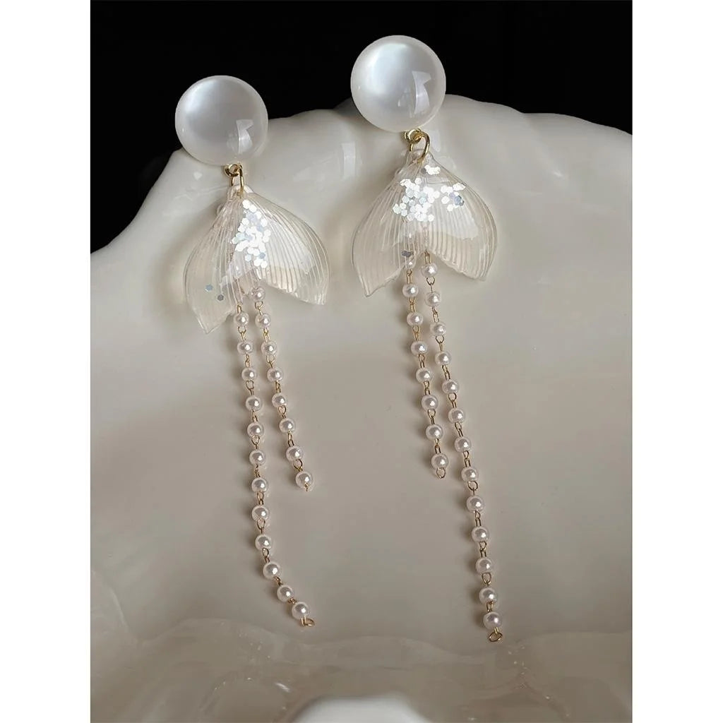 Vacation Style Long Resin Fishtail Drop Earrings Geometric Round Line Beach Fashion Jewelry