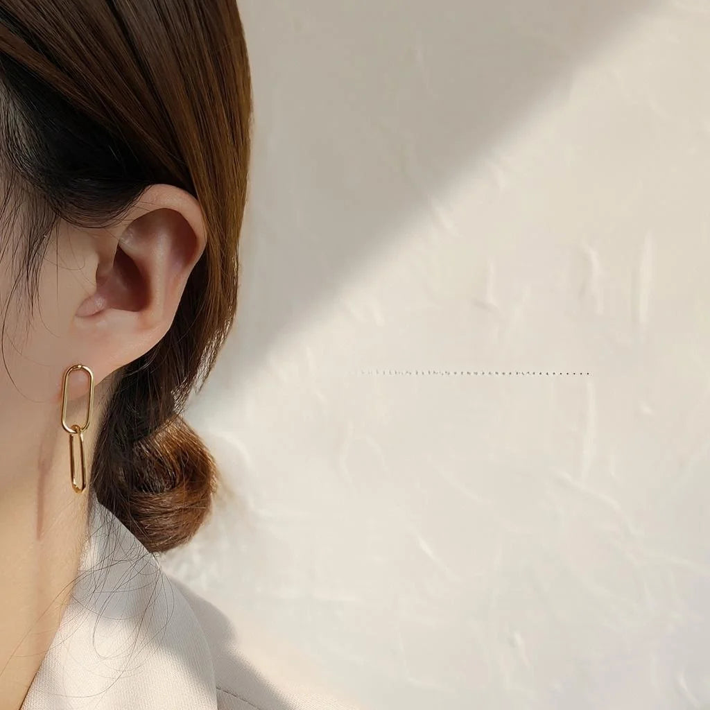 14K Gold Plated Copper Geometric Hoop Drop Earrings For Women Minimalist Lightweight