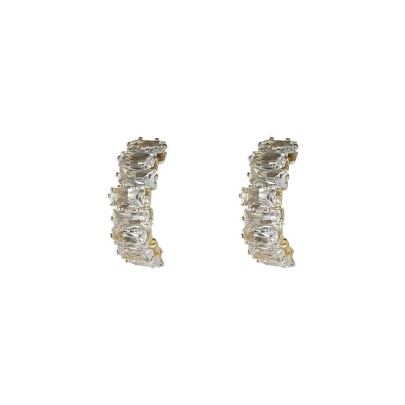 Silver Plated Needle 14K Gold Plated Zircon Stud Earrings Irregular Geometric Minimalist Style