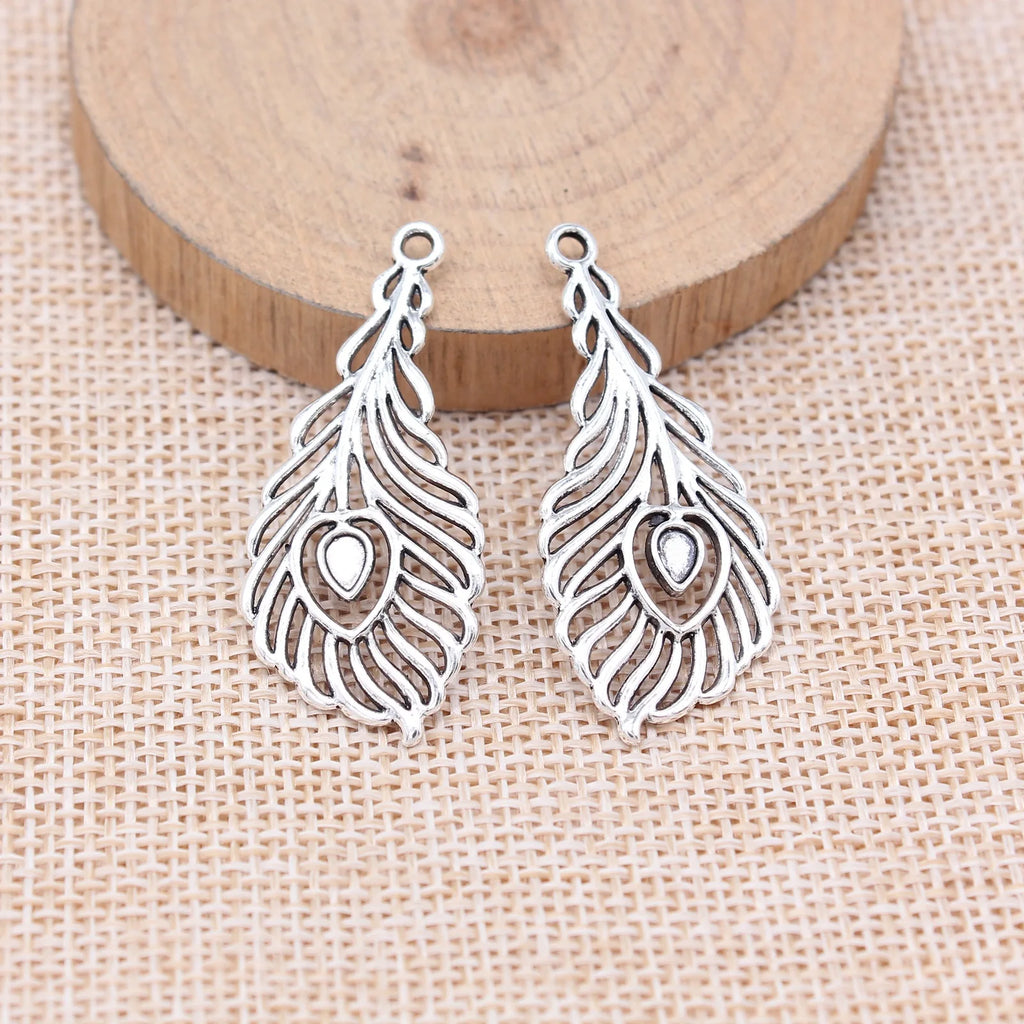 39x18mm 1.7g Zinc Alloy Peacock Feather Charm Pendant for DIY Necklace Bracelet Jewelry Making