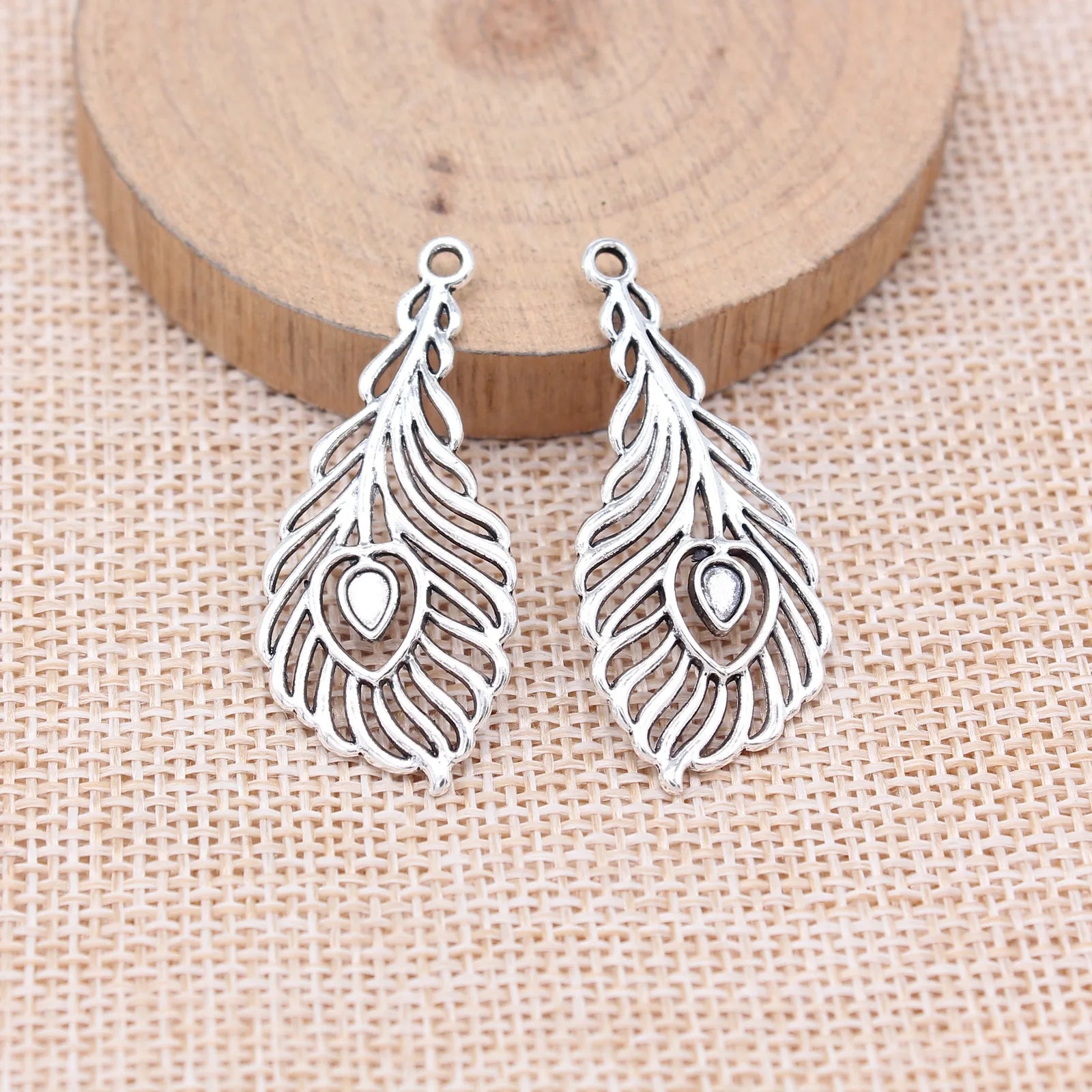 39x18mm 1.7g Zinc Alloy Peacock Feather Charm Pendant for DIY Necklace Bracelet Jewelry Making