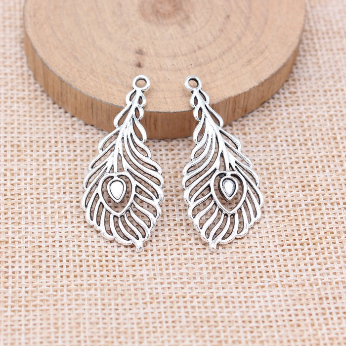 39x18mm 1.7g Zinc Alloy Peacock Feather Charm Pendant for DIY Necklace Bracelet Jewelry Making