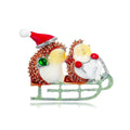 Cute Christmas Hedgehog Sled Enamel Rhinestone Brooch, Festive Alloy Lapel Pin Corsage Gift