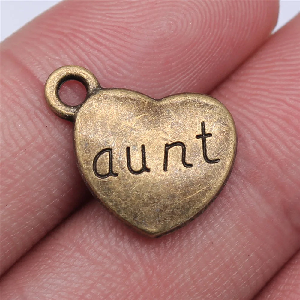 15x18mm 2.8g Multicolor Zinc Alloy Aunt Heart Charm Pendant for DIY Necklace Bracelet Making