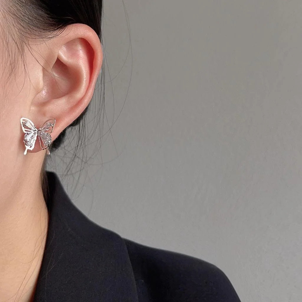 Elegant High-End Copper Zircon Butterfly Silver Plated Drop Earrings For Women
