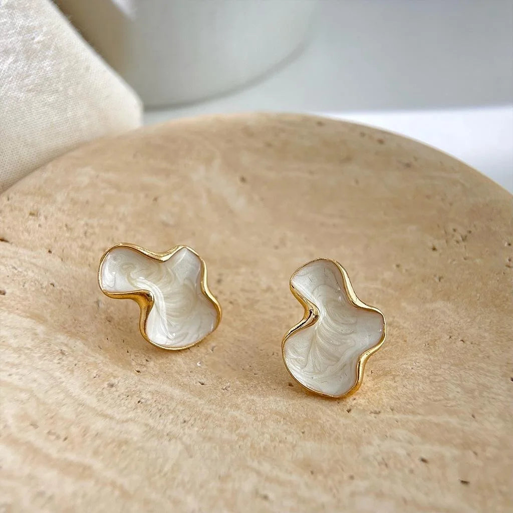 Chic Abstract Geometric Irregular 14K Electroplated Copper Stud Earrings With Enamel Drip Oil