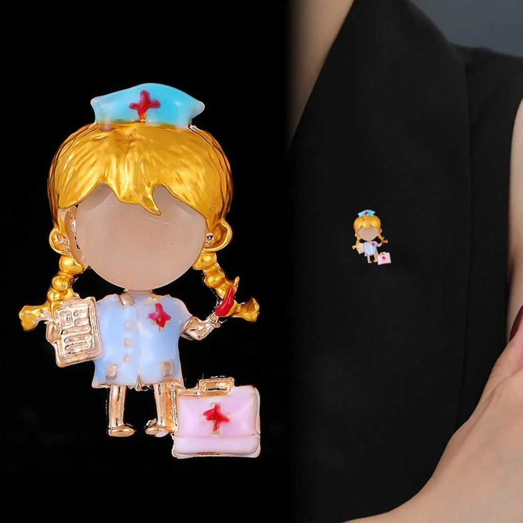 Cute Enamel Female Doctor Nurse Brooch Alloy Cartoon Medical Lapel Pin Corsage For Coat Suit Gift