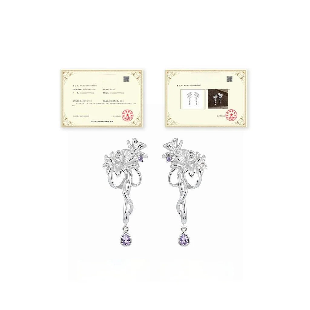 Original Designer Fairy Style Iris Vine Flower Copper Zircon Drop Earrings