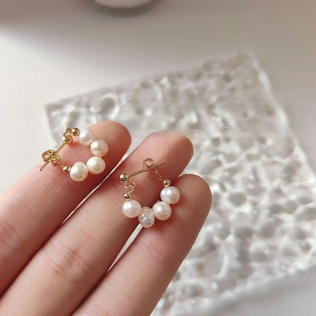 Handmade Baroque Freshwater Pearl Stud Earrings 14K Gold Plated Geometric Jewelry
