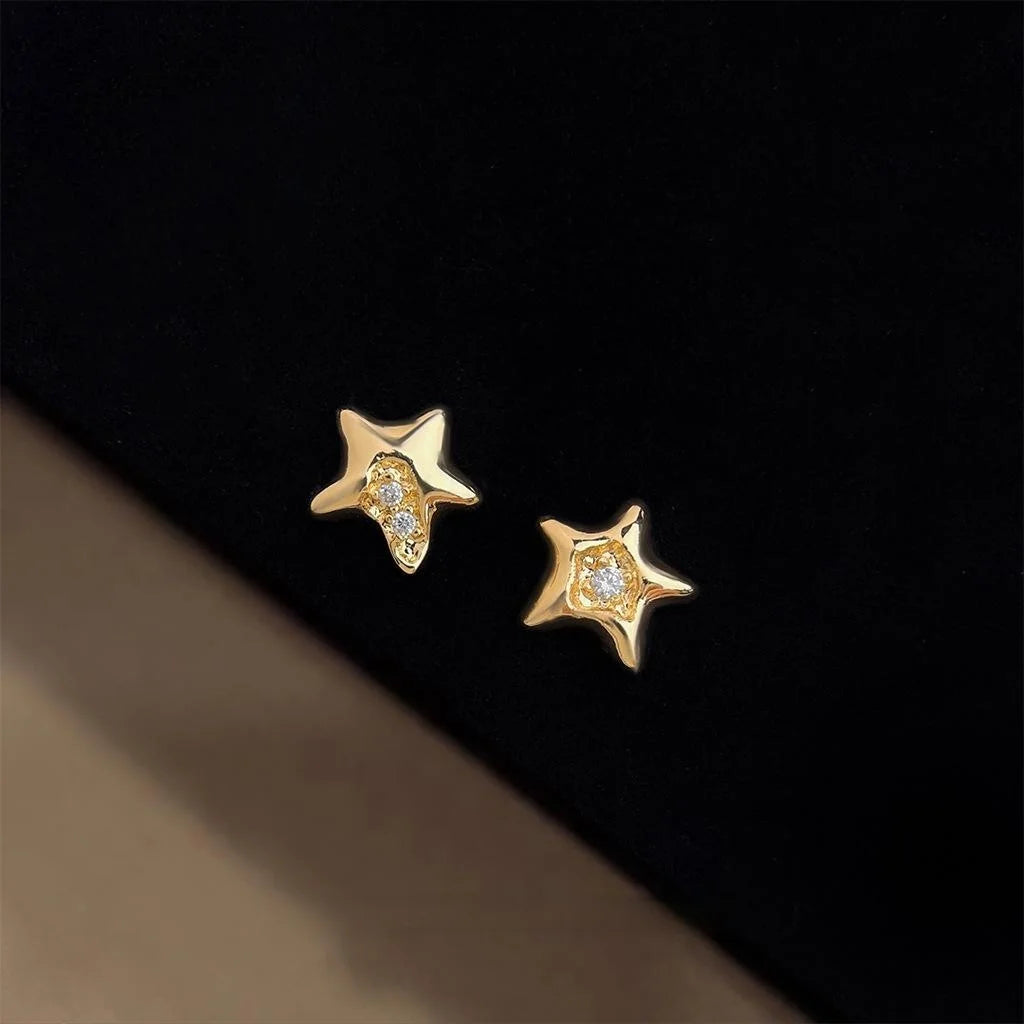 Broken Texture Micro Pave Zircon Star Stud Earrings Copper Minimalist Luxury