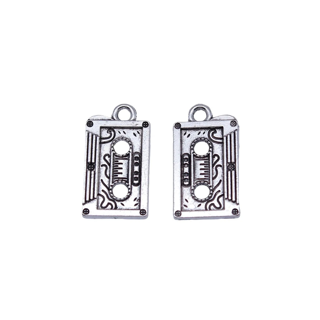 23x12mm 2.2g Antique Silver Zinc Alloy Vintage Cassette Tape Charm Pendant for Retro DIY Jewelry