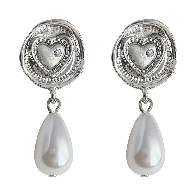 Vintage Hong Kong Style Geometric Teardrop Copper Drop Earrings With Silver Plated Pins