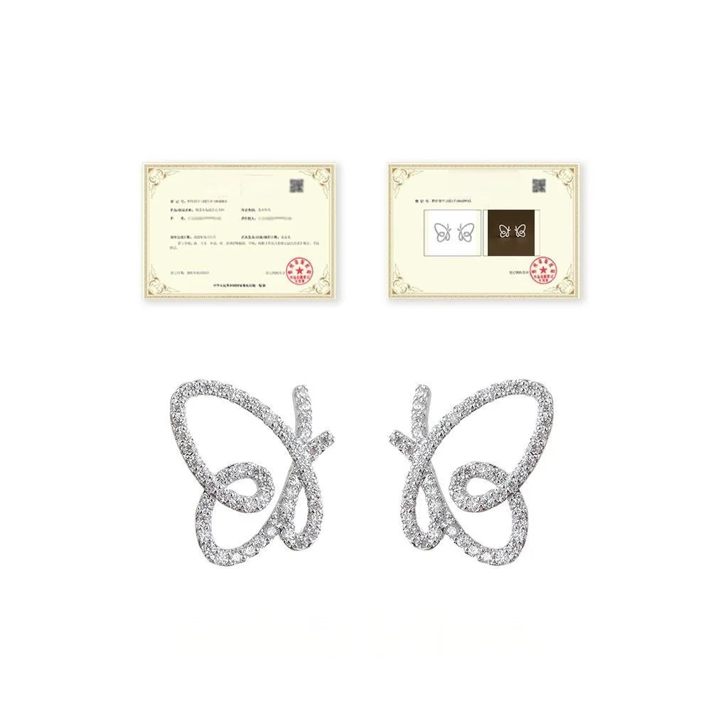 Original Design Micro Pave Zircon Hollow Butterfly Stud Earrings Sweet Niche Copper Jewelry