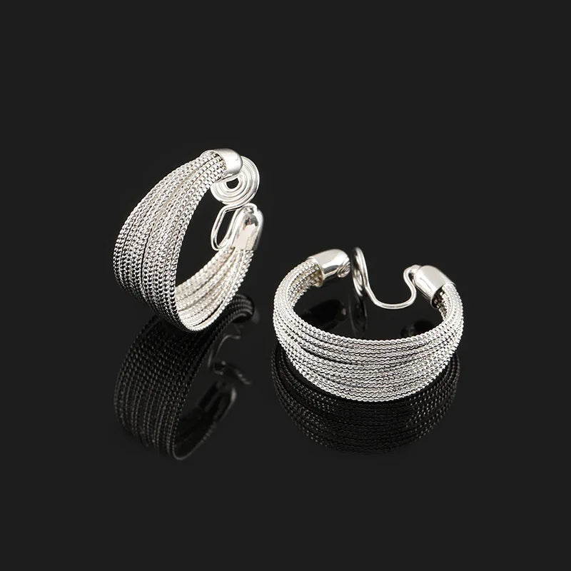 Luxury Silver Tone Alloy Spiral Hoop Stud & Clip On No Piercing Textured Wide Circle Earrings