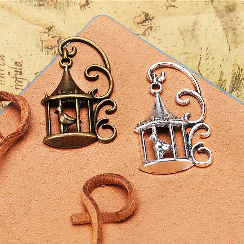 34x20MM Antique Silver Zinc Alloy Bird Cage Charm Pendant for DIY Necklace Bracelet Jewelry Making