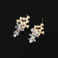 Elegant Gold Alloy Flower Zircon Grape Cluster Crystal Tassel Stud & Clip On No Piercing Earrings