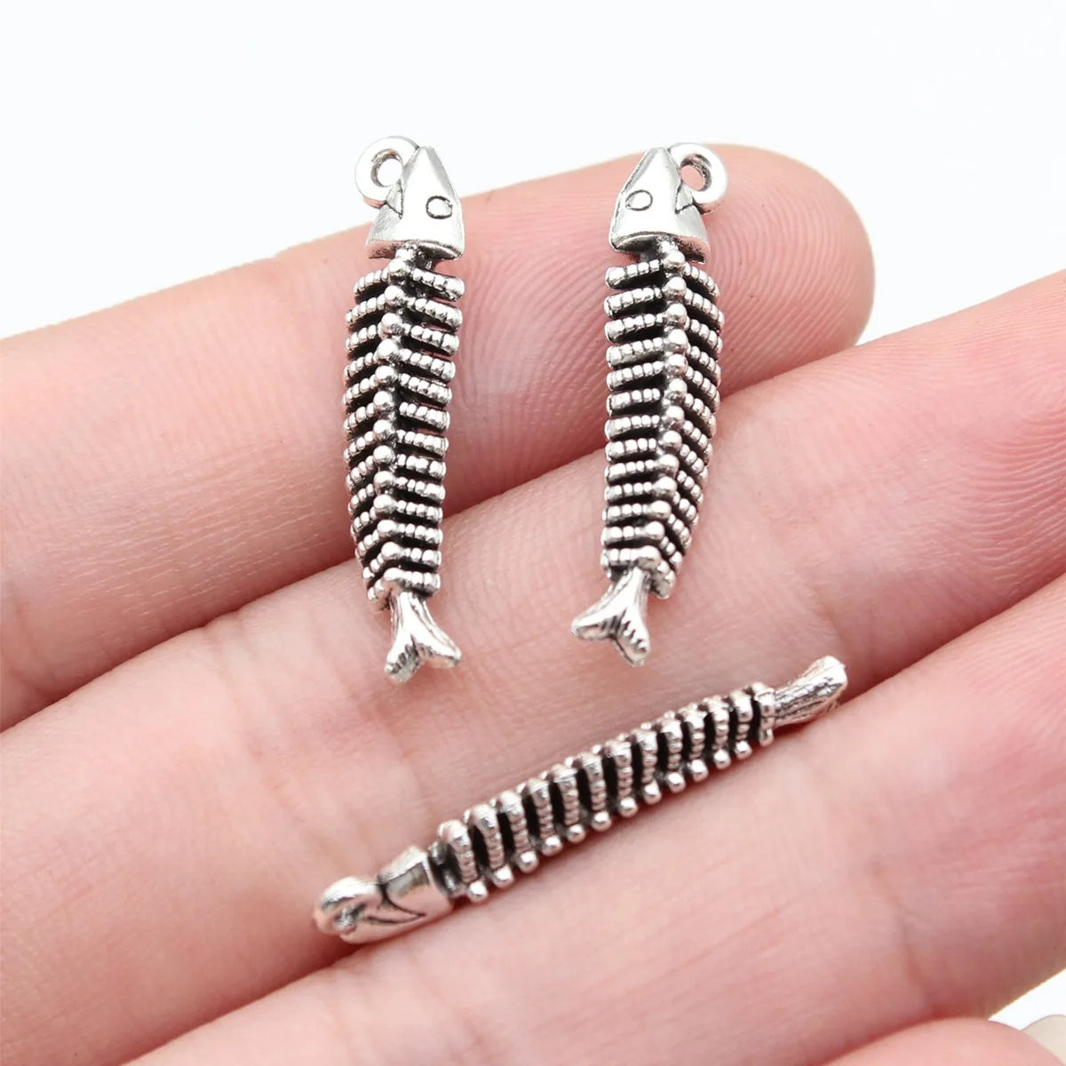 26x6mm 1.2g Antique Silver Zinc Alloy Fish Bone Charm Pendant for DIY Necklace Bracelet Making