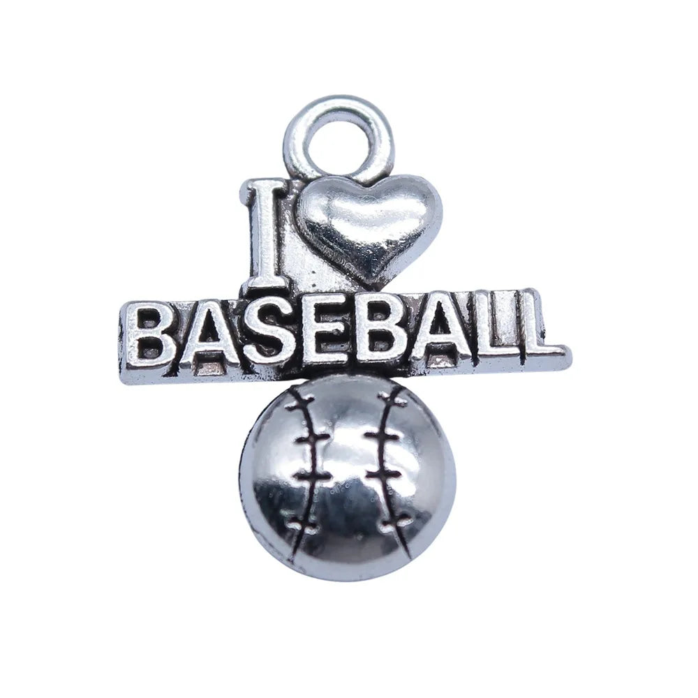 21x18mm 1.4g Antique Silver Zinc Alloy I LOVE BASEBALL Sports Charm Pendant for Bracelet Making