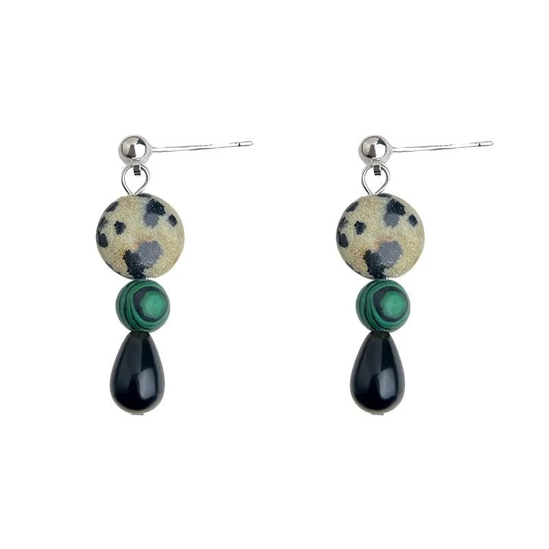 Vintage Natural Stone Geometric Round Line Handmade Drop Earrings For