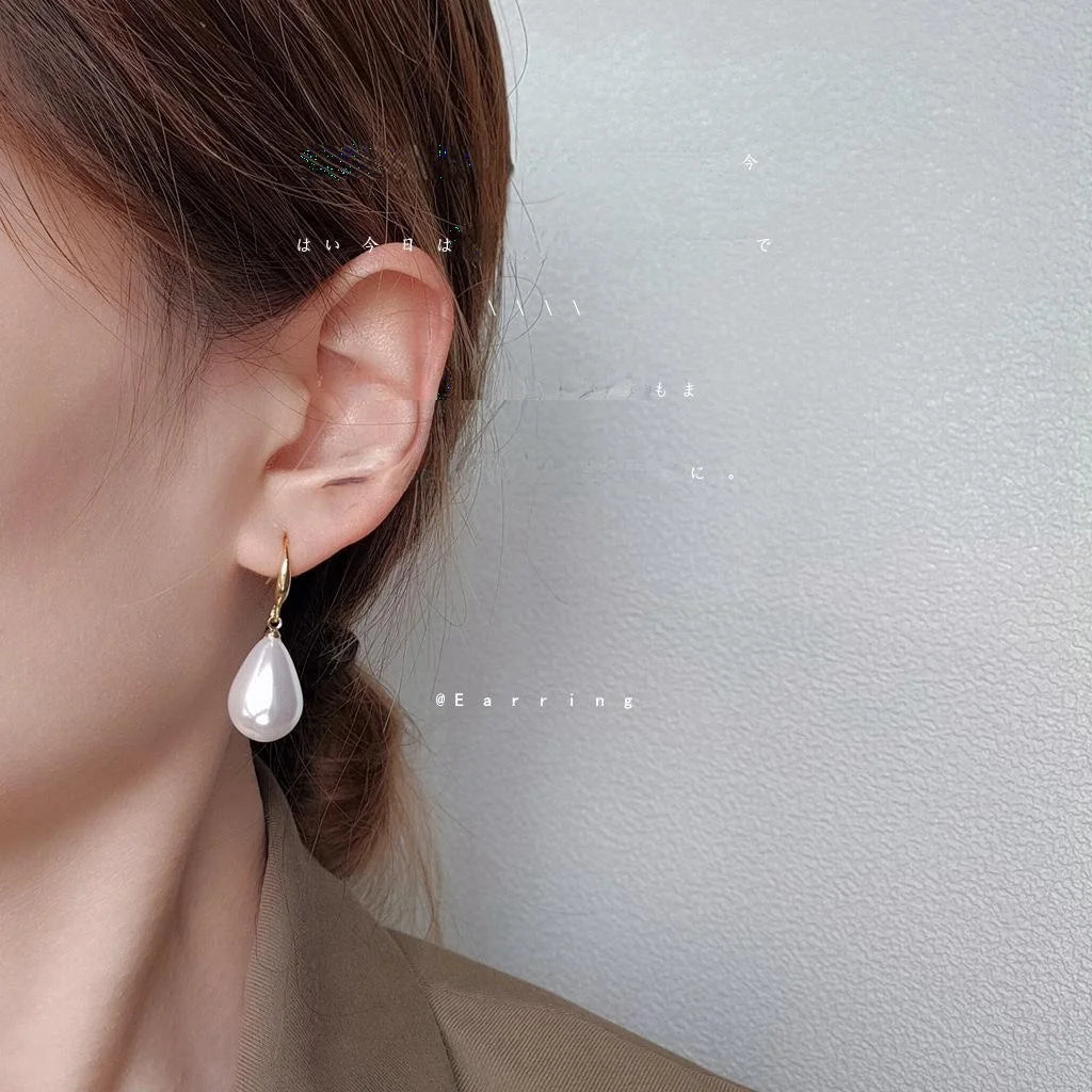 Sweet Korean Japanese Style Pearl Teardrop Drop Earrings High Gloss Resin Minimalist Jewelry