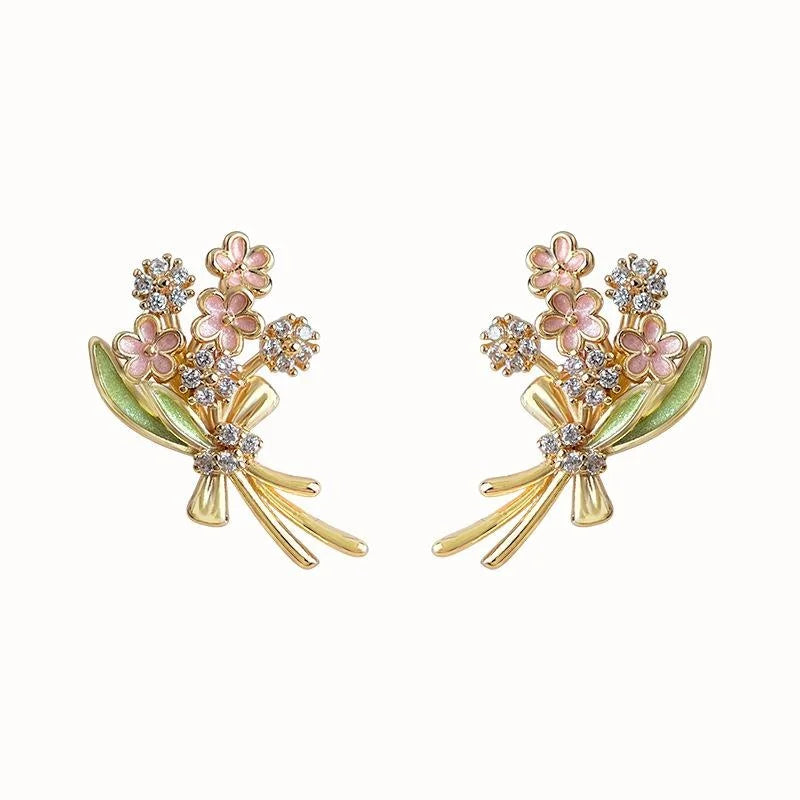 Original Designer Enamel Hand Painted Micro Pave Zircon Flower Stud Earrings Eco Copper Fresh Sweet Style