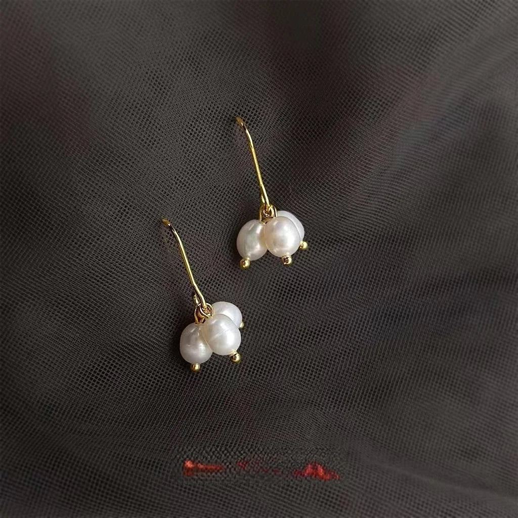 Handmade Freshwater Pearl Drop Earrings French Romantic Minimalist Geometric Short Earrings