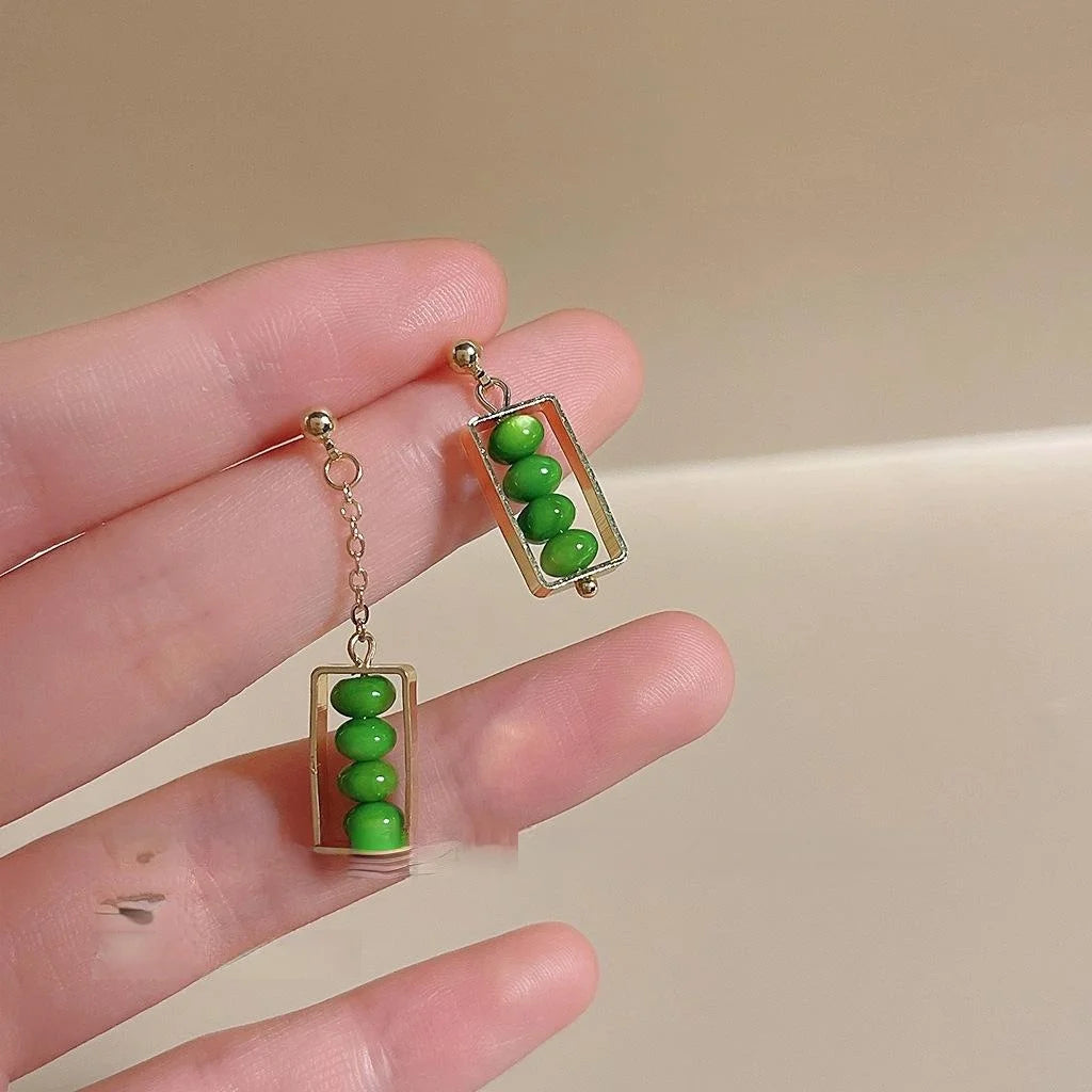 Fresh Green Cat Eye Geometric Line Stud Earrings 14K Plated Copper Asymmetric Summer Jewelry