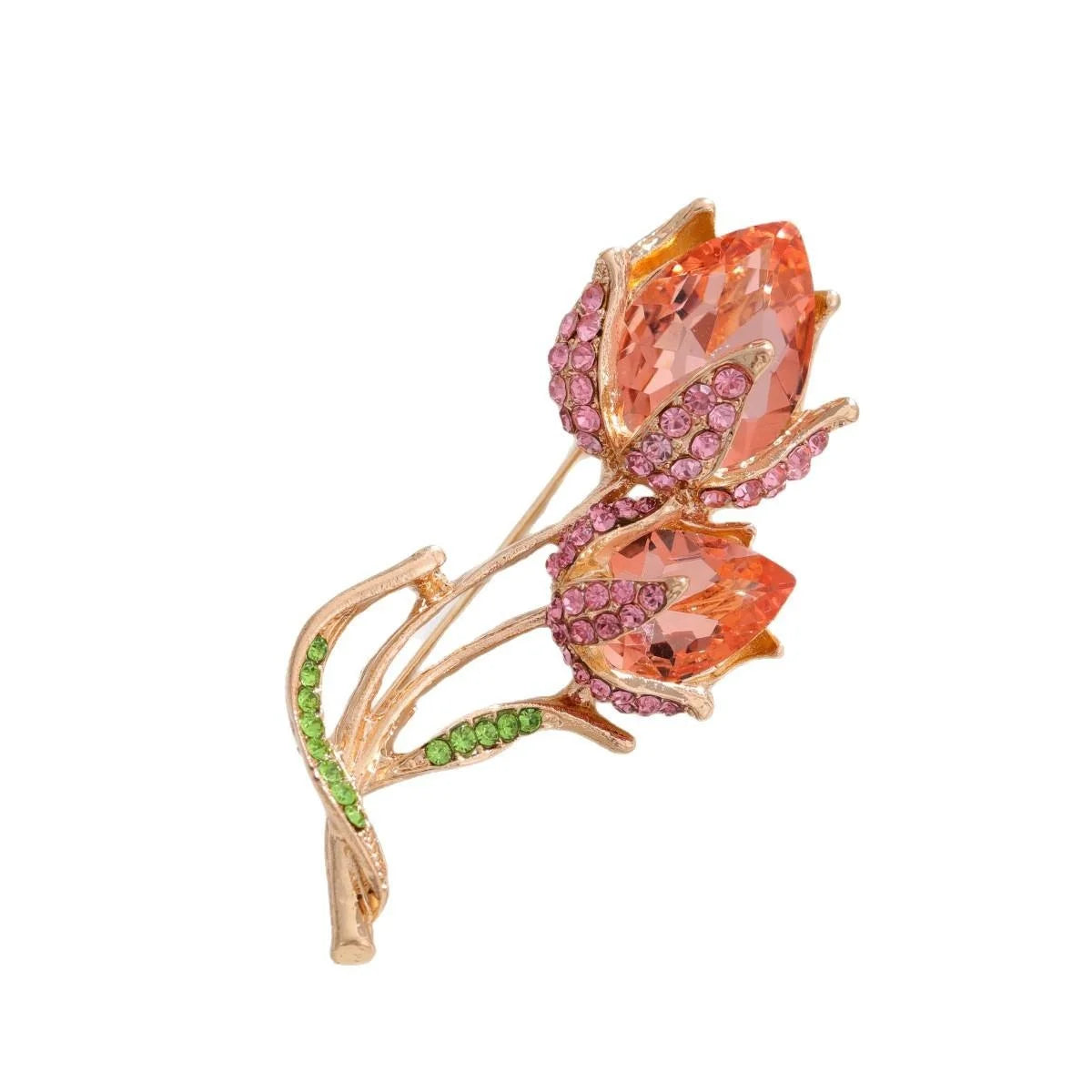 Elegant Tulip Flower Brooch With Glass Crystal Rhinestones, Rose Gold Alloy Lapel Pin Corsage Gift