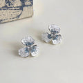Elegant Iris Flower Drop Earrings Copper Micro Pave Zircon Glass Crystal Gradient Summer Jewelry