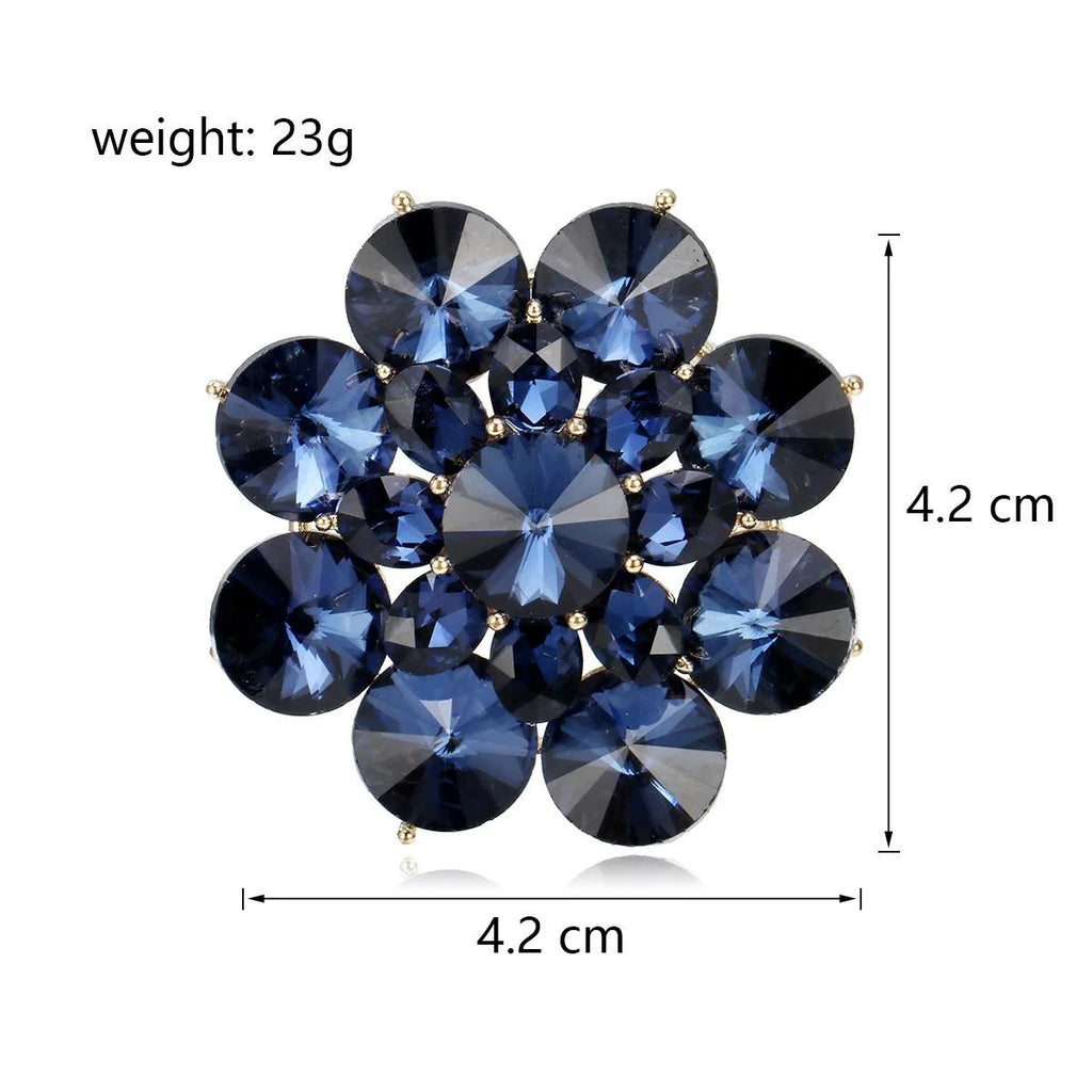 Luxury Blue Rhinestone Sunflower Zinc Alloy Brooch, Elegant Floral Lapel Pin Corsage Suit Accessory Gift