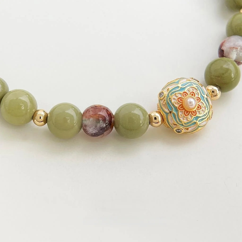 Alashan Natural Stone Avocado Green Enamel Hand Painted Geometric Bracelet For Women