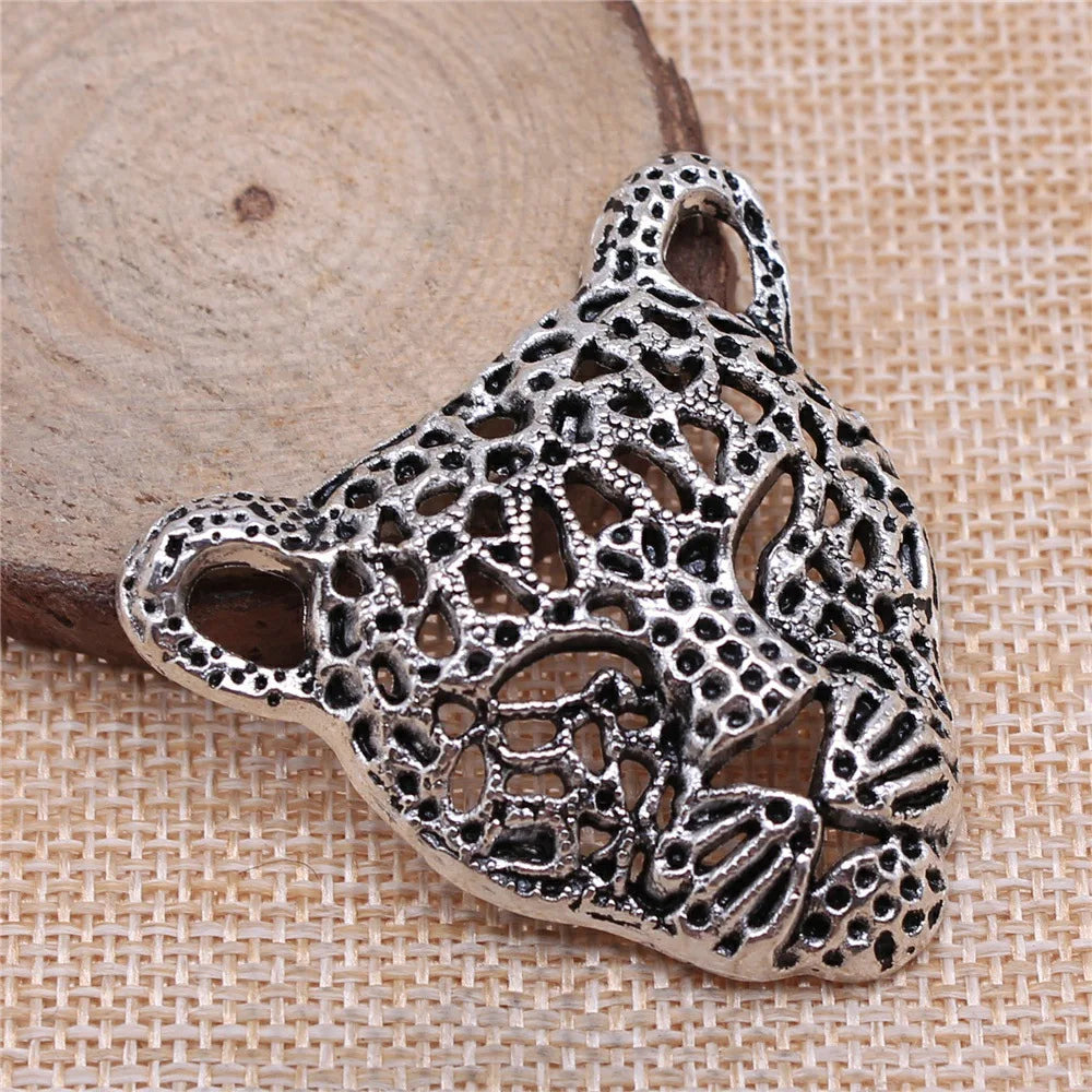 45x43mm 15.2g Multicolor Zinc Alloy Leopard Head Charm Pendant for DIY Necklace Jewelry Making