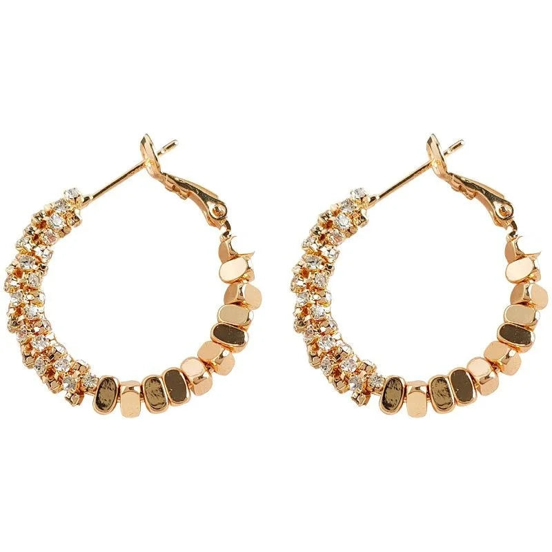14K Gold Plated Copper Rhinestone Round Geometric Drop Earrings Light Luxury Fashion Jewelry