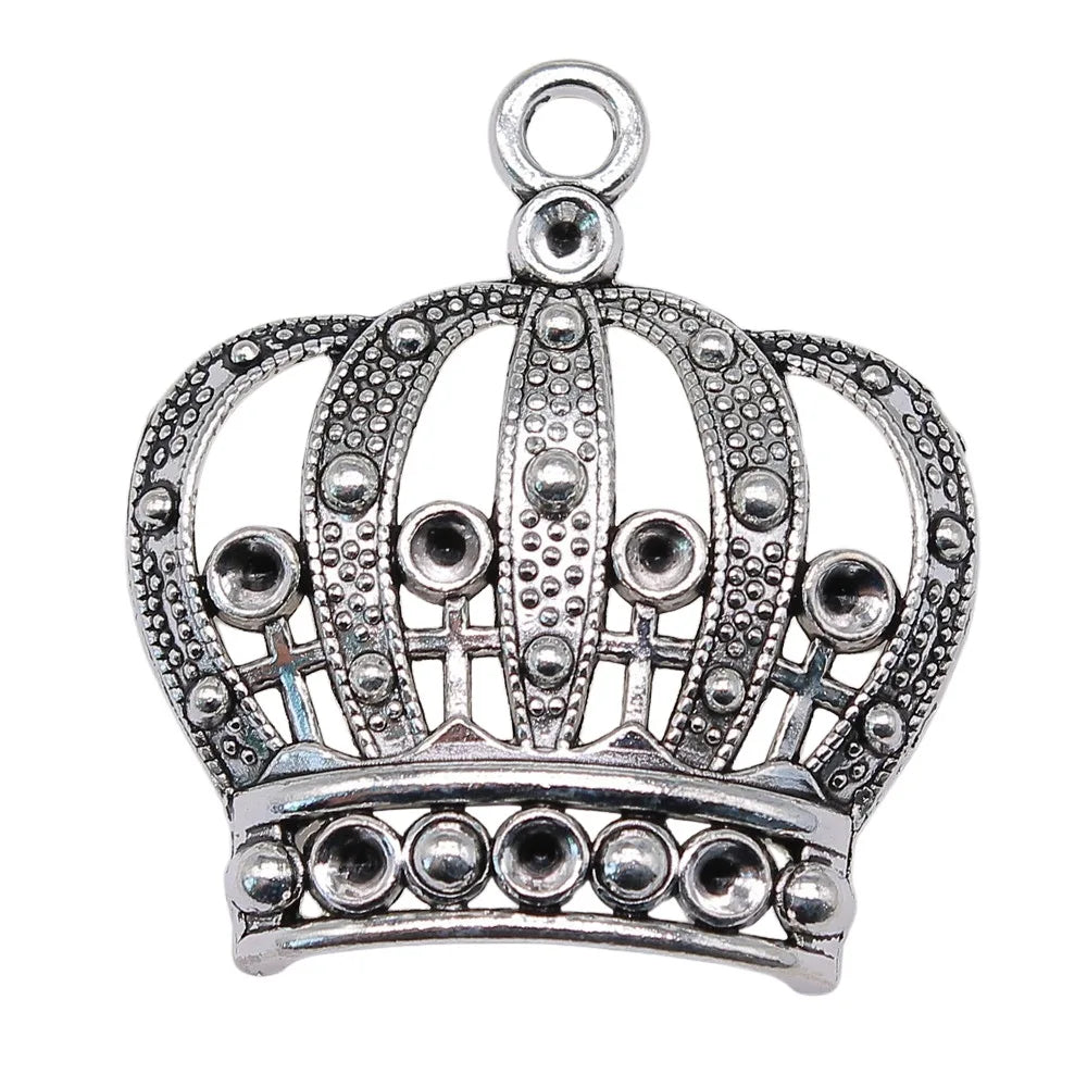 58x53mm 22.3g Antique Silver Tone Zinc Alloy Crown Charm Pendant for DIY Necklace Bracelet Jewelry Making
