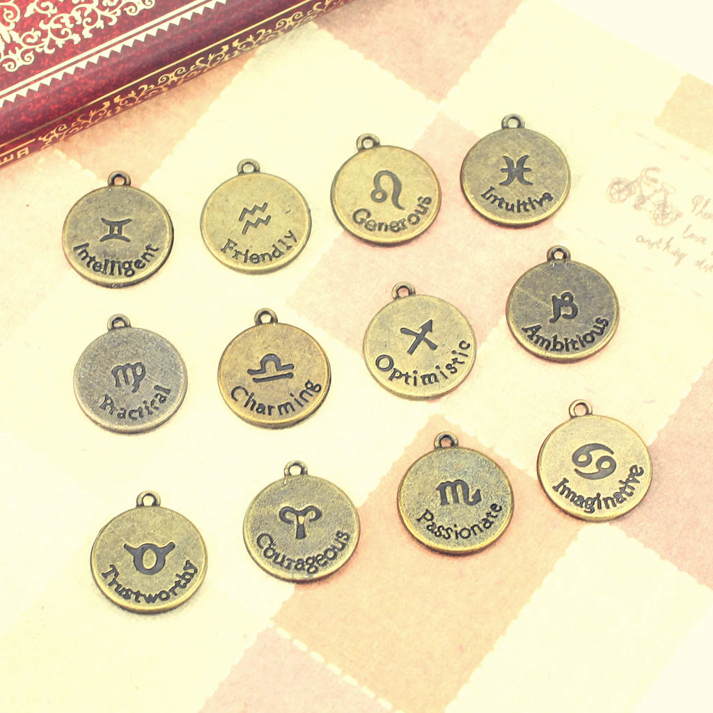 18MM Zinc Alloy Zodiac Signs Charm Pendant for DIY Necklace Bracelet Jewelry Making