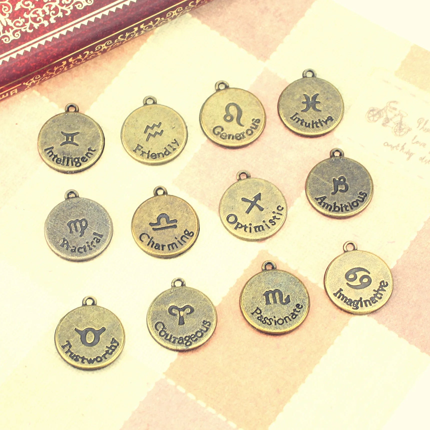 18MM Zinc Alloy Zodiac Signs Charm Pendant for DIY Necklace Bracelet Jewelry Making