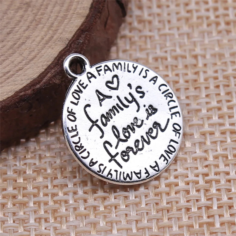 17x17mm 1.4g Antique Silver Zinc Alloy family Word Tag Letter Charm Pendant for DIY Bracelet Necklace Making